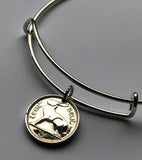 Ireland Éire 3 Pence coin bangle bracelet jewelry Irish rabbit hare Dublin Gaelic harp cláirseach Cork Ulster Carlow Hibernia Galway Limerick Waterford St Patrick's Day cute easter bunny b000017