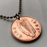 Ireland Éire 2 Pence coin pendant necklace jewelry Book of Kells bird Cláirseach Irish harp Dublin Cork Limerick Waterford Guinness Connacht Hibernia Gospel Book manuscript script Icovellavna n000118