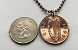 Ireland Éire 2 Pence coin pendant necklace jewelry Book of Kells bird Cláirseach Irish harp Dublin Cork Limerick Waterford Guinness Connacht Hibernia Gospel Book manuscript script Icovellavna n000118