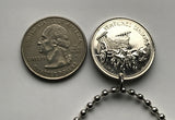 1990 Dominican Republic 25 Centavos coin pendant necklace jewelry escudo Dominicano Santo Domingo Santiago Cibao La Vega Ciudad Colonial San Pedro de Macorís La Romana Higüey Moca escudo bandera colgante n000668