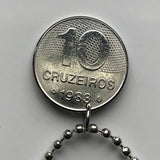 1982 Brazil Brasil 10 Cruzeiros coin pendant Brazilian main road map São Paulo Recife Pernambuco Bahia Minas Gerais Pelourinho Santa Catarina Belem n001116