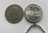 1982 Brazil Brasil 10 Cruzeiros coin pendant Brazilian main road map São Paulo Recife Pernambuco Bahia Minas Gerais Pelourinho Santa Catarina Belem n001116