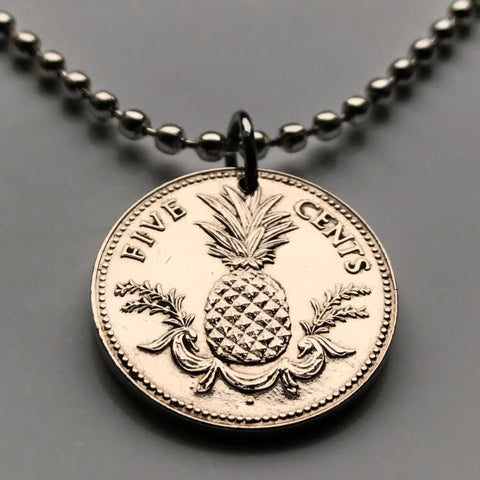 Bahamas 5 Cent coin pendant necklace jewelry Bahamian pineapple Nassau vacation Andros Exuma & Cays Junkanoo Rose Island Beach Rum Cay Paradise Island Pineapple Fest Gregory Town Blue Lagoon Island Lucayan n000116