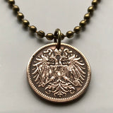 Austria Österreich 2 Heller coin pendant necklace jewelry double headed eagle Austro-Hungarian Habsburg shield Vienna Salzburg Wien Graz Innsbruck Villach Sankt Pölten Wels Sölden Ischgl Gmunden Vorarlberg Zell am See Hungary n000111