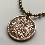 Austria Österreich 2 Heller coin pendant necklace jewelry double headed eagle Austro-Hungarian Habsburg shield Vienna Salzburg Wien Graz Innsbruck Villach Sankt Pölten Wels Sölden Ischgl Gmunden Vorarlberg Zell am See Hungary n000111