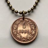 1885 Austria Osterreich 1 Kreuzer coin pendant double headed eagle Austro-Hungarian Empire Habsburg Vienna Wien Graz Linz Salzburg Innsbruck Klagenfurt Villach Wels Sankt Polten Styria Tyrol Carinthia Vorarlberg Burgenland Dornbirn Wiener Neustadt n000194