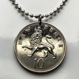1970 United Kingdom Great Britain England 10 Pence coin pendant necklace jewelry English lion London Manchester Liverpool British royal emblem n000583