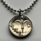 1988 Israel 1 Sheqel coin pendant necklace jewelry Yehud Lily flower Jerusalem Jewish menorah Tel Aviv Samaria Torah Haifa Rishon LeZion Petah Tikva Talmud Zion persian coinage n002435