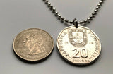 1988 Portugal 20 Escudos coin pendant compass Lisboa Porto Aveiro Faro Madeira Gaia Guimarães quinas caravela ship navigate n000887