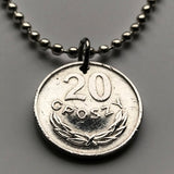 1969 Poland 20 Groszy coin pendant Polska white eagle Warsaw Krakow Poznan Polish Polak West Slavs Oświęcim Wawel Castle n002480