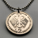 1979 Germany Deutschland 2 Mark coin pendant necklace German black eagle Berlin Hamburg Munich Cologne Frankfurt Stuttgart Düsseldorf Dortmund Leipzig Bremen Dresden Rothenburg Heidelberg Hanover Saxony Essen Nuremberg Brandenburg Bonn Bavaria n002460