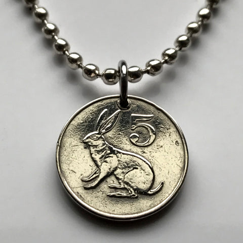 1997 Zimbabwe Rhodesia 5 Cent coin pendant scrub hare rabbit bunny soapstone bird statue Harare Shona Ndebele Bantu Lemba Gweru Kwekwe Kadoma Chewa Zimbo Salisbury Mashonaland Bulawayo Chitungwiza Mutare Epworth Manicaland Masvingo bateleur eagle  n000784