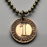 1924 to 1936 Germany 1 Reichspfennig coin pendant Berlin Hamburg Munich Koeln Duisburg Deutschland Bavaria Wandsbek Karlsruhe Oktoberfest World War 2 era WWII n000113