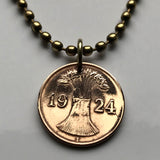 1924 to 1936 Germany 1 Reichspfennig coin pendant Berlin Hamburg Munich Koeln Duisburg Deutschland Bavaria Wandsbek Karlsruhe Oktoberfest World War 2 era WWII n000113