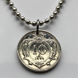 1895 Austria Osterreich 10 Heller coin pendant necklace jewelry Austrian eagle Habsburg Vienna Linz Österreicher Schönbrunn Palace Sankt Pölten Styria Mozart n000305