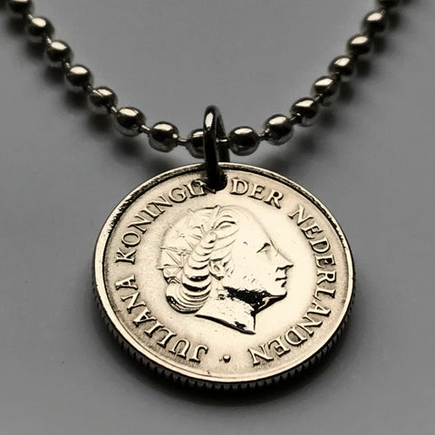 1951 Netherlands 25 Cent coin pendant Dutch Queen Juliana Amsterdam Utrecht Holland Rotterdam Hague Eindhoven Groningen Tilburg Leiden Nederlanden Groningen Almere Stad Breda Nijmegen Gouda n002589