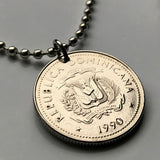 1990 Dominican Republic 25 Centavos coin pendant necklace jewelry escudo Dominicano Santo Domingo Santiago Cibao La Vega Ciudad Colonial San Pedro de Macorís La Romana Higüey Moca escudo bandera colgante n000668