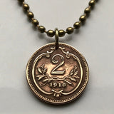 Austria Österreich 2 Heller coin pendant necklace jewelry double headed eagle Austro-Hungarian Habsburg shield Vienna Salzburg Wien Graz Innsbruck Villach Sankt Pölten Wels Sölden Ischgl Gmunden Vorarlberg Zell am See Hungary n000111