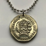 1992 Perú 1 Sol moneda colgante escudo peruano llama Cuzco Lima Puno alpaca Quechua Inca Ica Paracas Huaraz Cajamarca Iquitos Cusco n002562