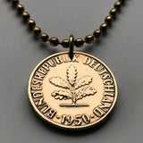 1949 Germany Deutschland 10 Pfennig coin pendant oak seedling tree planting gardening Berlin Hamburg Munich Cologne Frankfurt Stuttgart Düsseldorf Bavaria Dortmund Leipzig Bremen Dresden Bonn n000198