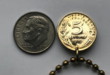 1996 France 5 Centimes coin pendant necklace French jewelry Marianne Paris Marseille Lyon Toulouse Bordeaux Lille Nice Rennes Reims Nantes Le Havre Toulon Dijon Strasbourg Seine Saint-Etienne Normandy n002126