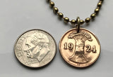 1924 to 1936 Germany 1 Reichspfennig coin pendant Berlin Hamburg Munich Koeln Duisburg Deutschland Bavaria Wandsbek Karlsruhe Oktoberfest World War 2 era WWII n000113