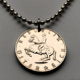 Austria Osterreich 5 Schilling coin pendant Lippizaner horse Baroque haute école equestrian cavalry classical dressage stallion jockey Habsburg Spanish Riding School Piber Federal Stud Vienna Graz Linz Salzburg Innsbruck Klagenfurt Villach Styria n000095