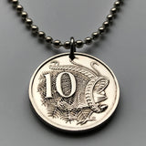 1983 Australia 10 Cents coin pendant necklace Aussie Superb Lyrebird song bird Sydney Melbourne Brisbane Perth Canberra Queensland Victoria colorful plumes tail feathers endemic courtship n000150