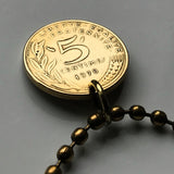 1996 France 5 Centimes coin pendant necklace French jewelry Marianne Paris Marseille Lyon Toulouse Bordeaux Lille Nice Rennes Reims Nantes Le Havre Toulon Dijon Strasbourg Seine Saint-Etienne Normandy n002126