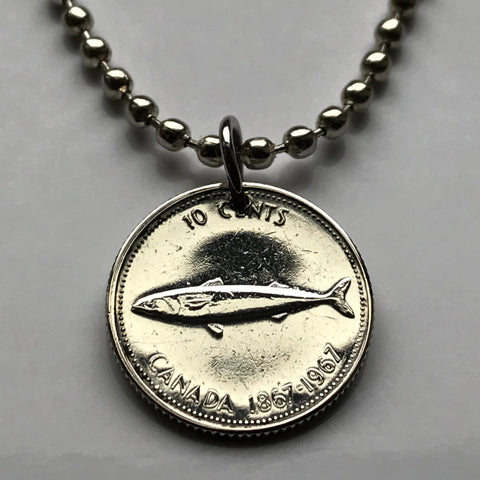 1967 Canada 10 Cent silver coin pendant Canadian mackerel fish Ottawa Ontario Yukon Alberta British Columbia Edmonton sea life n001530