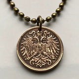 Austria Österreich 2 Heller coin pendant necklace jewelry double headed eagle Austro-Hungarian Habsburg shield Vienna Salzburg Wien Graz Innsbruck Villach Sankt Pölten Wels Sölden Ischgl Gmunden Vorarlberg Zell am See Hungary n000111
