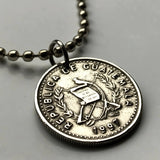 1991 Guatemala 10 Centavos coin pendant necklace resplendent quetzal bird Quiriguá Maya Pillar ruin Huehuetenango K’iche' Escuintla Jutiapa Petapa Tikal n000987