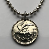 1973 to 2012 Barbados 10 Cents coin pendant Barbadian Tern bird swallow of the sea Bridgetown trident dolphin fish pelican caribbean 000571