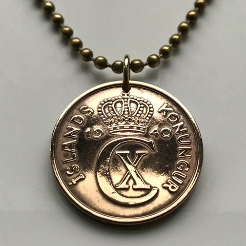 1940 Iceland 5 Aurar coin pendant Ísland Reykjavík initial C X Nordic Griðungur Bergrisi Gammur Dreki Vík Skógar Arctic World War 2 n002826