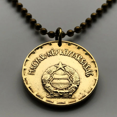 Hungary Magyars 2 Forint coin pendant necklace jewelry Hungarian Kadar badge Budapest Debrecen Miskolc Szeged Pécs Győr Csango Komárom-Esztergom Magyarország Socialist Workers Party communist n001121