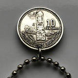 1991 Guatemala 10 Centavos coin pendant necklace resplendent quetzal bird Quiriguá Maya Pillar ruin Huehuetenango K’iche' Escuintla Jutiapa Petapa Tikal n000987