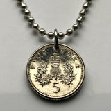 United Kingdom Scotland 5 Pence coin pendant necklace jewelry crowned Scottish thistle Edinburgh Glasgow Aberdeen Dundee Paisley Stirling St Andrews Perth royal badge Scots jewelry British n001650