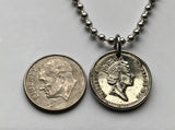 United Kingdom Scotland 5 Pence coin pendant necklace jewelry crowned Scottish thistle Edinburgh Glasgow Aberdeen Dundee Paisley Stirling St Andrews Perth royal badge Scots jewelry British n001650