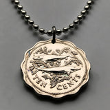 Bahamas 10 Cents coin pendant necklace Bahamian jewelry bonefish fishes sea ocean fishing trout Nassau Exuma & Cays Cat Island Rum Cay Cable Beach beach Paradise Island Gregory Town Blue Lagoon n000028