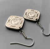 Netherlands Antilles Curacao 5 Cent coin earrings Orange blossom Willemstad Holland Amsterdam floral seashell dangle and drop e000068