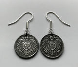 Germany Deutschland 5 Pfennig Iron coin earrings jewelry World War 1 era black German eagle Berlin Hamburg Munich Cologne Frankfurt Stuttgart Düsseldorf Dortmund Bavaria Rothenburg Leipzig Bremen Dresden e000071