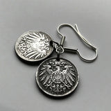Germany Deutschland 5 Pfennig Iron coin earrings jewelry World War 1 era black German eagle Berlin Hamburg Munich Cologne Frankfurt Stuttgart Düsseldorf Dortmund Bavaria Rothenburg Leipzig Bremen Dresden e000071