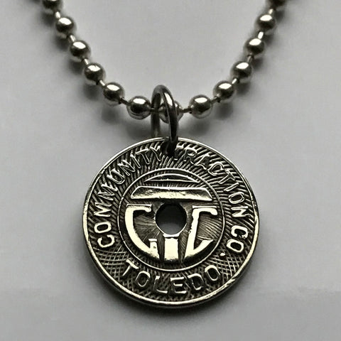 vintage! USA Toledo Ohio Community Traction Co CTC token coin pendant mass transit streetcars trolley bus jitney transportation TARTA Fulton Lucas Ottawa Wood Findlay Fremont Tiffin Cherry n002855