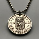 Scotland United Kingdom Great Britain 1 Shilling coin pendant necklace jewelry Scottish lion Edinburgh Glasgow Perth Alba Dundee Aberdeen Holyrood Palace Lothian Stirling Scots Inverness Fife Great Britain British n000155