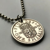 Scotland United Kingdom Great Britain 1 Shilling coin pendant necklace jewelry Scottish lion Edinburgh Glasgow Perth Alba Dundee Aberdeen Holyrood Palace Lothian Stirling Scots Inverness Fife Great Britain British n000155