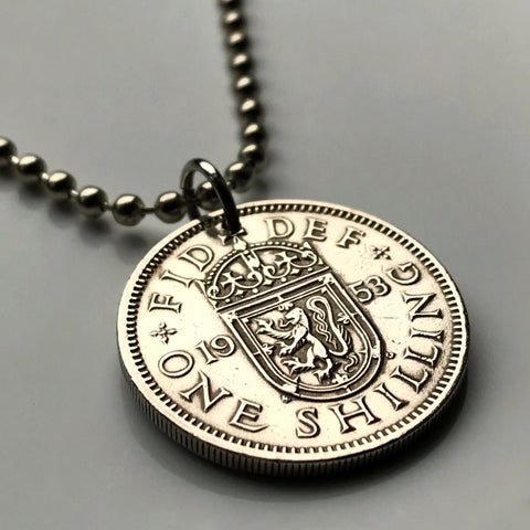 Scotland United Kingdom Great Britain 1 Shilling coin pendant necklace jewelry Scottish lion Edinburgh Glasgow Perth Alba Dundee Aberdeen Holyrood Palace Lothian Stirling Scots Inverness Fife Great Britain British n000155