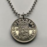 United Kingdom England 1 Shilling coin pendant English shield 3 lions London Southampton British Nottingham Sheffield Great Britain Yorkshire n000164