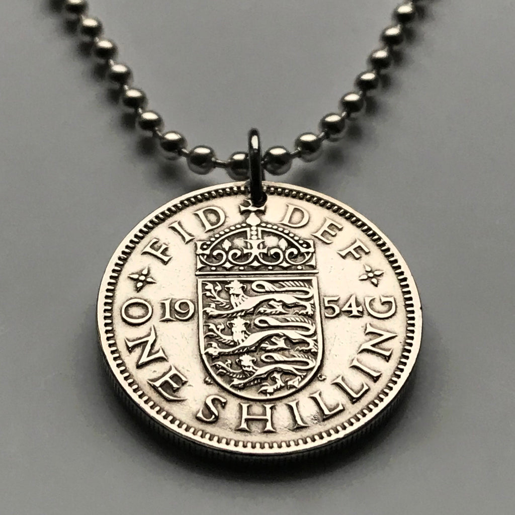 1960 United Kingdom England Shilling coin pendant English shield