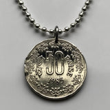 1985 India 50 Paise coin pendant Sarnath Lion Capital Ashoka Pillar Bombay Dharma Pune Bangalore Varanasi Ganges Punjabi Hindi Hindu n000333