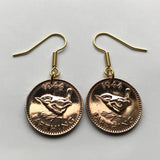 1945 United Kingdom Great Britain 1 Farthing Wren Jenny bird coin earrings London Leicester Coventry Cardiff Belfast English British WWII World War 2 e000001